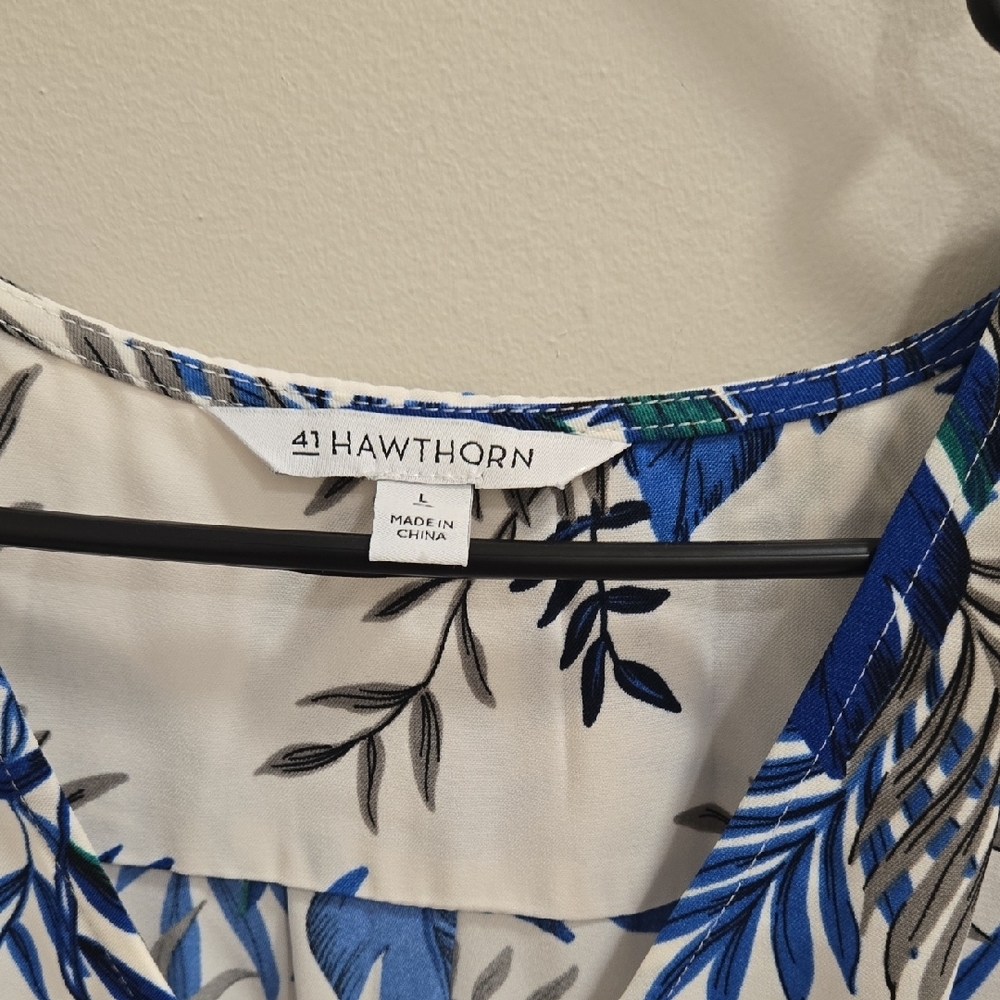41 Hawthorn Blue and White Leaf Print Dress - Picture 6 of 14